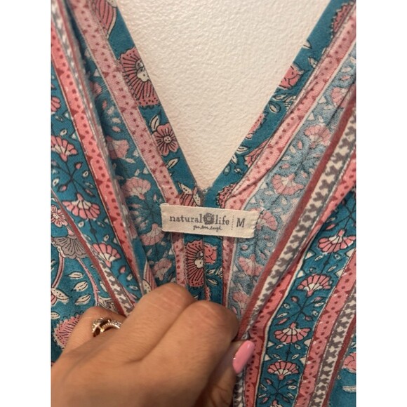 Natural Life Womens Teal Floral Vines Celia Boho Maxi Dress Medium - Picture 6 of 11